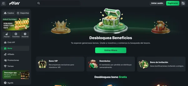 Central de bônus e recompensas